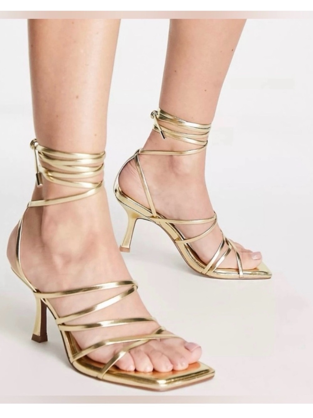 ASOS Metallic Gold Wrap-Strap Heeled Sandals